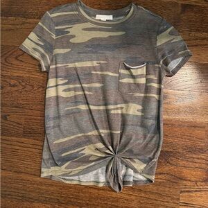 Camouflage Knot-Front T-Shirt